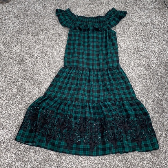 Draper James Off the Shoulder Tie Waist Dress in Angie Plaid - Picture 2 of 7